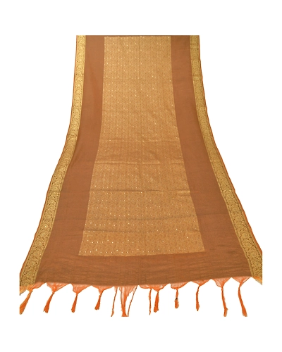 Sanskriti Vintage Dupatta Long Stole Pure Cotton Brown Woven Scarves Shawl Veil DC-43794-Brown-Woven Work-Pure Cotton-5