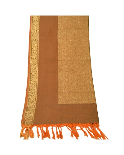 Sanskriti Vintage Dupatta Long Stole Pure Cotton Brown Woven Scarves Shawl Veil DC-43794-Brown-Woven Work-Pure Cotton-6