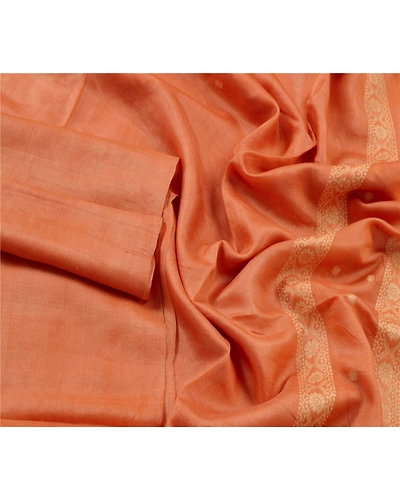 Sanskriti Vintage Dupatta Long Stole Pure Silk Peach Woven Scarves Shawl Veil DC-43810-Peach-Woven Work-Pure Silk-2