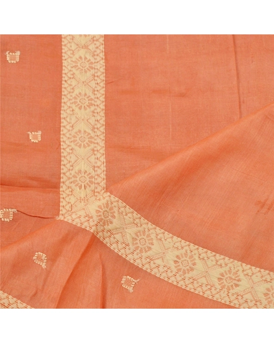 Sanskriti Vintage Dupatta Long Stole Pure Silk Peach Woven Scarves Shawl Veil DC-43810-Peach-Woven Work-Pure Silk-3
