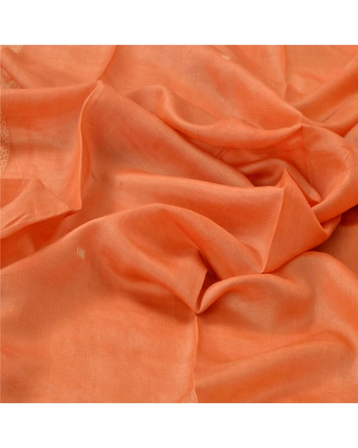Sanskriti Vintage Dupatta Long Stole Pure Silk Peach Woven Scarves Shawl Veil DC-43810-Peach-Woven Work-Pure Silk-4