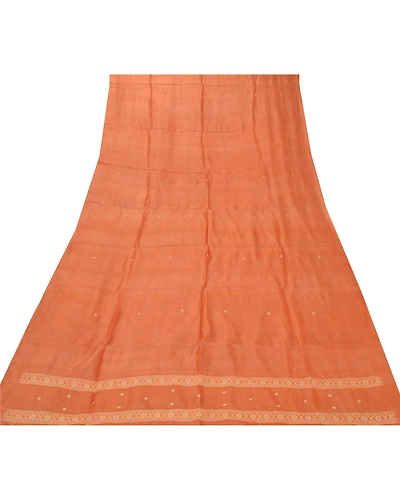 Sanskriti Vintage Dupatta Long Stole Pure Silk Peach Woven Scarves Shawl Veil DC-43810-Peach-Woven Work-Pure Silk-5