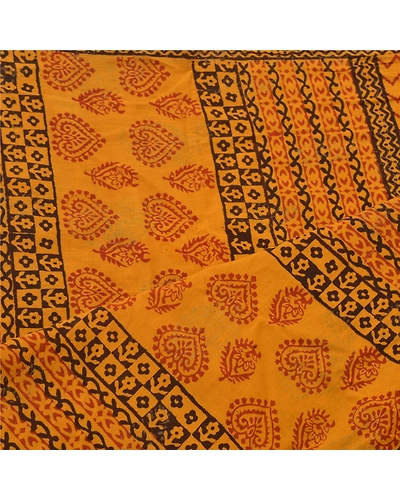 Sanskriti Vintage Dupatta Long Stole Pure Cotton Yellow Block Printed Scarves DC-43819-Yellow-Block Printed Work-Pure Cotton-2