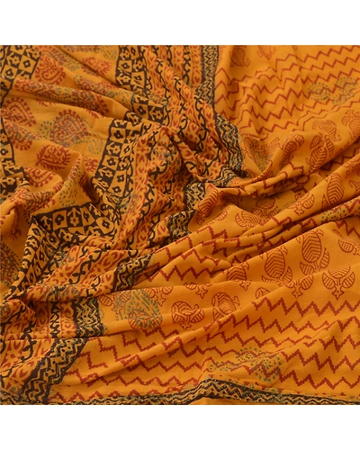 Sanskriti Vintage Dupatta Long Stole Pure Cotton Yellow Block Printed Scarves DC-43819-Yellow-Block Printed Work-Pure Cotton-4