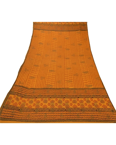 Sanskriti Vintage Dupatta Long Stole Pure Cotton Yellow Block Printed Scarves DC-43819-Yellow-Block Printed Work-Pure Cotton-5