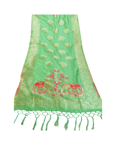 Sanskriti Vintage Dupatta Long Stole Art Silk Green Scarves Woven Brocade Veil DC-44032-Green-Zari Work-Art (Artificial) Silk-5