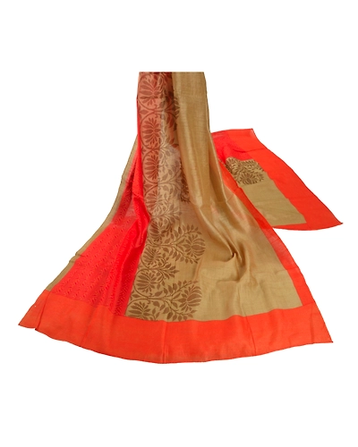 Sanskriti Vintage Dupatta Long Stole Pure Chanderi Silk Peach Printed Scarves DC-44035-Peach-Printed Work-Pure Chanderi Silk-1