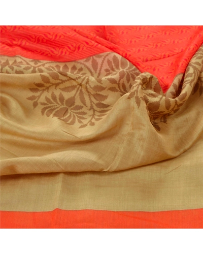 Sanskriti Vintage Dupatta Long Stole Pure Chanderi Silk Peach Printed Scarves DC-44035-Peach-Printed Work-Pure Chanderi Silk-4