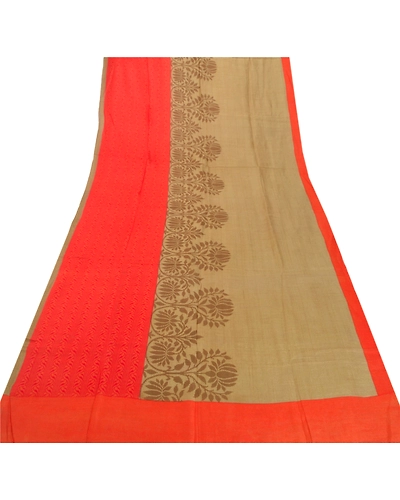 Sanskriti Vintage Dupatta Long Stole Pure Chanderi Silk Peach Printed Scarves DC-44035-Peach-Printed Work-Pure Chanderi Silk-5