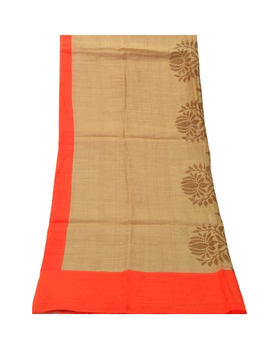 Sanskriti Vintage Dupatta Long Stole Pure Chanderi Silk Peach Printed Scarves DC-44035-Peach-Printed Work-Pure Chanderi Silk-6