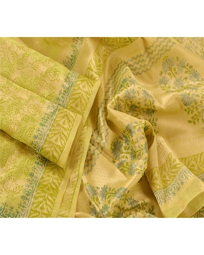 Sanskriti Vintage Dupatta Long Stole Pure Silk Green Woven Scarves Shawl Veil DC-44098-Green-Woven Work-Pure Silk-3