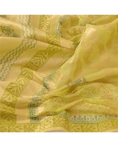 Sanskriti Vintage Dupatta Long Stole Pure Silk Green Woven Scarves Shawl Veil DC-44098-Green-Woven Work-Pure Silk-4