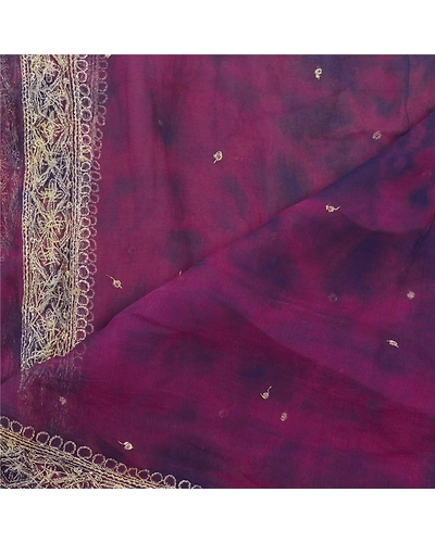 Sanskriti Vintage Dupatta Long Stole Pure Chiffon Silk Veil Hand Beaded Tie-Dye DC-44188-Purple-Zari/Tie-Dye Work-Pure Chiffon Silk-2
