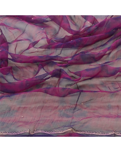 Sanskriti Vintage Dupatta Long Stole Pure Chiffon Silk Veil Hand Beaded Tie-Dye DC-44188-Purple-Zari/Tie-Dye Work-Pure Chiffon Silk-4