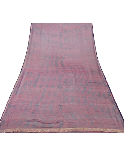 Sanskriti Vintage Dupatta Long Stole Pure Chiffon Silk Veil Hand Beaded Tie-Dye DC-44188-Purple-Zari/Tie-Dye Work-Pure Chiffon Silk-5