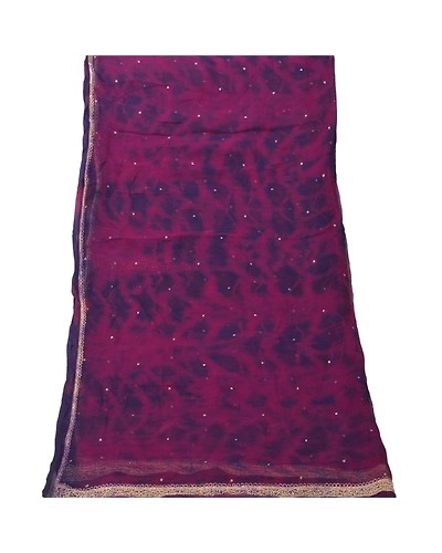Sanskriti Vintage Dupatta Long Stole Pure Chiffon Silk Veil Hand Beaded Tie-Dye DC-44188-Purple-Zari/Tie-Dye Work-Pure Chiffon Silk-6