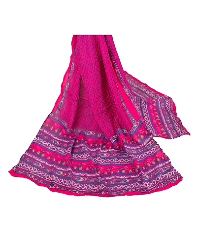 Sanskriti Vintage Dupatta Long Stole Pure Cotton Pink Printed Scarves Wrap Hijab DC-44227-Pink-Printed Work-Pure Cotton-1