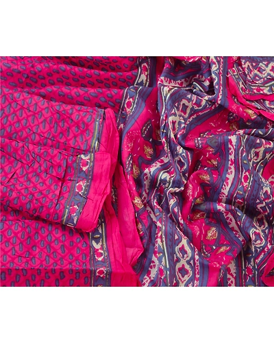 Sanskriti Vintage Dupatta Long Stole Pure Cotton Pink Printed Scarves Wrap Hijab DC-44227-Pink-Printed Work-Pure Cotton-3