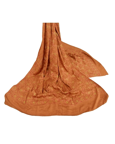 Sanskriti Vintage Dupatta Long Stole Pure Silk Brown Woven Scarves Shawl Veil DC-44322-Brown-Woven Work-Pure Silk-1
