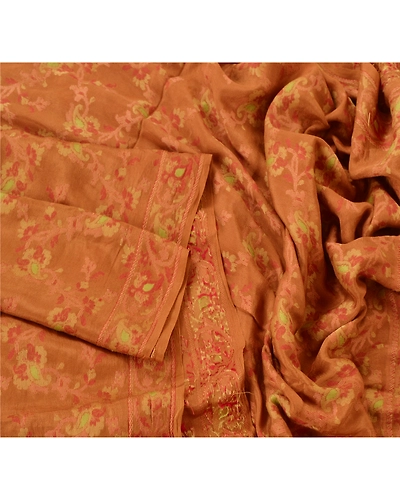 Sanskriti Vintage Dupatta Long Stole Pure Silk Brown Woven Scarves Shawl Veil DC-44322-Brown-Woven Work-Pure Silk-3
