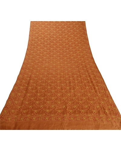 Sanskriti Vintage Dupatta Long Stole Pure Silk Brown Woven Scarves Shawl Veil DC-44322-Brown-Woven Work-Pure Silk-5
