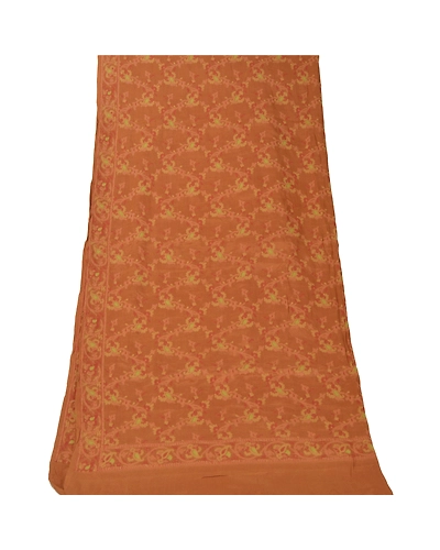Sanskriti Vintage Dupatta Long Stole Pure Silk Brown Woven Scarves Shawl Veil DC-44322-Brown-Woven Work-Pure Silk-6