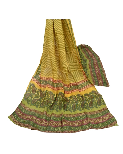 Sanskriti Vintage Dupatta Long Stole Pure Silk Green Printed Scarves Wrap Hijab DC-44500-Green-Printed Work-Pure Silk-1