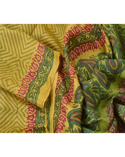 Sanskriti Vintage Dupatta Long Stole Pure Silk Green Printed Scarves Wrap Hijab DC-44500-Green-Printed Work-Pure Silk-2