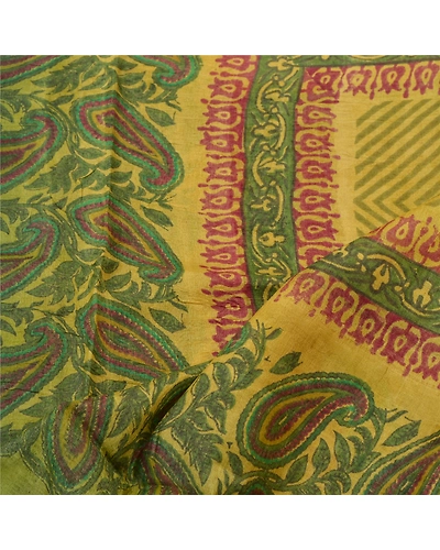 Sanskriti Vintage Dupatta Long Stole Pure Silk Green Printed Scarves Wrap Hijab DC-44500-Green-Printed Work-Pure Silk-3