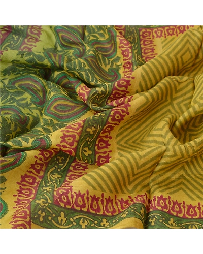 Sanskriti Vintage Dupatta Long Stole Pure Silk Green Printed Scarves Wrap Hijab DC-44500-Green-Printed Work-Pure Silk-4