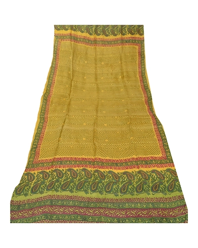 Sanskriti Vintage Dupatta Long Stole Pure Silk Green Printed Scarves Wrap Hijab DC-44500-Green-Printed Work-Pure Silk-5
