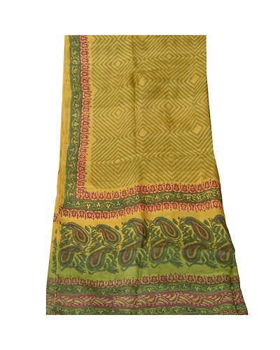 Sanskriti Vintage Dupatta Long Stole Pure Silk Green Printed Scarves Wrap Hijab DC-44500-Green-Printed Work-Pure Silk-6