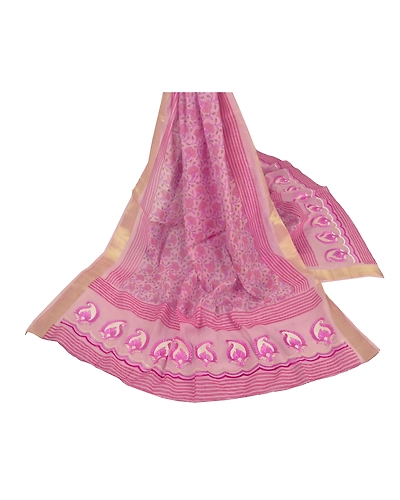 Sanskriti Vintage Dupatta Long Stole Art Silk Pink Printed Scarves Hijab Scarves DC-44721-Pink-Printed/Thread/Zari Work-Art (Artificial) Silk-1