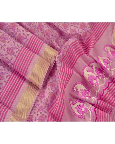 Sanskriti Vintage Dupatta Long Stole Art Silk Pink Printed Scarves Hijab Scarves DC-44721-Pink-Printed/Thread/Zari Work-Art (Artificial) Silk-2