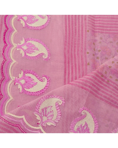 Sanskriti Vintage Dupatta Long Stole Art Silk Pink Printed Scarves Hijab Scarves DC-44721-Pink-Printed/Thread/Zari Work-Art (Artificial) Silk-3