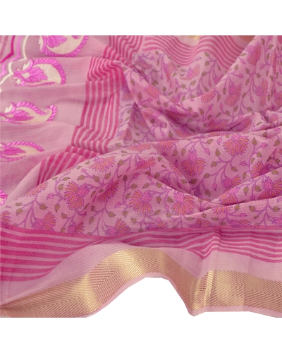 Sanskriti Vintage Dupatta Long Stole Art Silk Pink Printed Scarves Hijab Scarves DC-44721-Pink-Printed/Thread/Zari Work-Art (Artificial) Silk-4