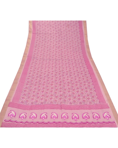 Sanskriti Vintage Dupatta Long Stole Art Silk Pink Printed Scarves Hijab Scarves DC-44721-Pink-Printed/Thread/Zari Work-Art (Artificial) Silk-5