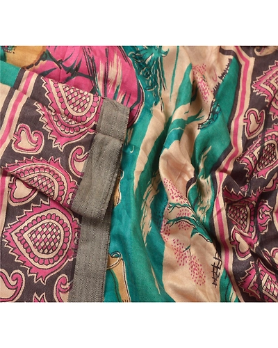 Sanskriti Vintage Dupatta Long Stole Pure Woolen Green Shawl Printed Scarves DC-44932-Green-Printed Work-Pure Woolen-1