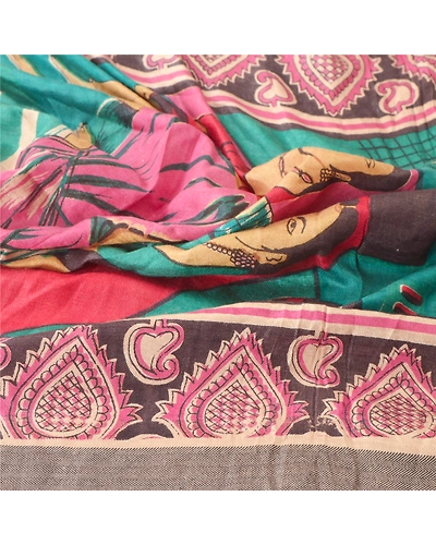 Sanskriti Vintage Dupatta Long Stole Pure Woolen Green Shawl Printed Scarves DC-44932-Green-Printed Work-Pure Woolen-4