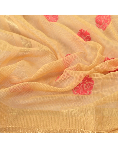 Sanskriti Vintage Dupatta Long Stole Art Silk Beige Embroidered Woven Shawl Veil DC-44992-Beige-Thread/Woven Work-Art (Artificial) Silk-4