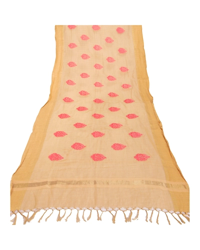 Sanskriti Vintage Dupatta Long Stole Art Silk Beige Embroidered Woven Shawl Veil DC-44992-Beige-Thread/Woven Work-Art (Artificial) Silk-5