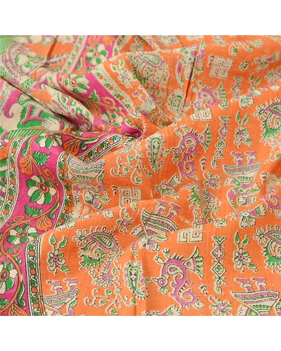 Sanskriti Vintage Dupatta Long Stole Handloom Shawl Pattachitra Orange Scarves DC-45067-Orange-Pattachitra Printed Work-Handloom-4