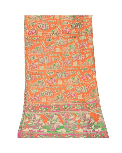 Sanskriti Vintage Dupatta Long Stole Handloom Shawl Pattachitra Orange Scarves DC-45067-Orange-Pattachitra Printed Work-Handloom-6