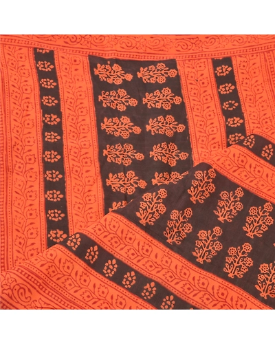 Sanskriti Vintage Dupatta Long Stole Pure Silk Peach Block Printed Scarves Veil DC-45132-Peach-Block Printed Work-Pure Silk-3