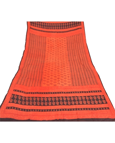 Sanskriti Vintage Dupatta Long Stole Pure Silk Peach Block Printed Scarves Veil DC-45132-Peach-Block Printed Work-Pure Silk-5