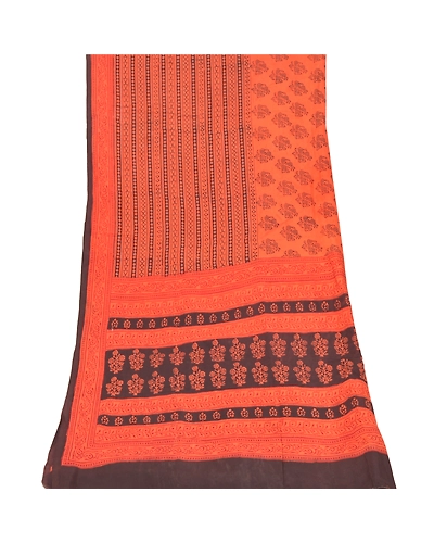 Sanskriti Vintage Dupatta Long Stole Pure Silk Peach Block Printed Scarves Veil DC-45132-Peach-Block Printed Work-Pure Silk-6