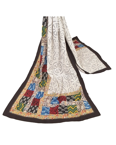 Sanskriti Vintage Dupatta Long Stole Pure Cotton White Block Printed Kalamkari DC-45169-White-Block Printed Work-Pure Cotton-1