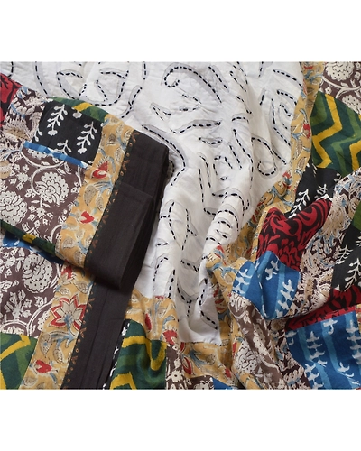 Sanskriti Vintage Dupatta Long Stole Pure Cotton White Block Printed Kalamkari DC-45169-White-Block Printed Work-Pure Cotton-2