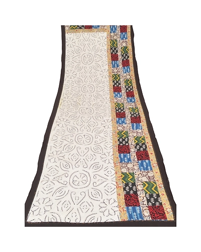 Sanskriti Vintage Dupatta Long Stole Pure Cotton White Block Printed Kalamkari DC-45169-White-Block Printed Work-Pure Cotton-5