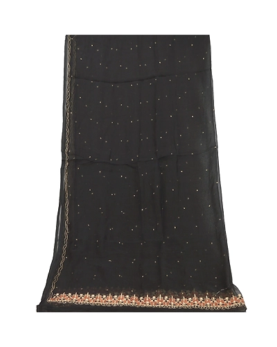Sanskriti Vintage Dupatta Long Stole Pure Chiffon Silk Black Hand Beaded Veil DC-45203-Black-Zari/Zardozi Work-Pure Chiffon Silk-6